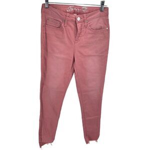 Seven 7 Womens Raw Hem Skinny Jeans Pocket Stretch Mid Rise Pink Size 4